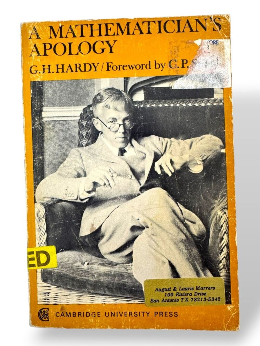 A Mathematicians Apology By G.H. Hardy With C.P. Snow - Fair 1977 Edition